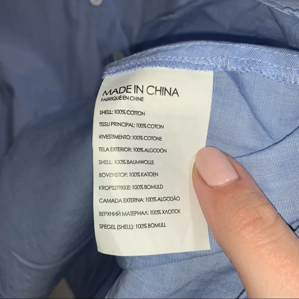 Club Monaco Blue 100% Cotton Nechar Asymmetrical Button Up With Ruffled Hem - Picture 7 of 8